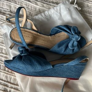 Charlotte Olympia Denim Wedge Sandals- size 38/7.5